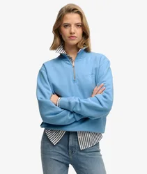 Superdry Damen Baumwolle Gesticktes Essential Logo Stickerei Pullover Mit Reißverschluss, Hellblau, Größe: 46