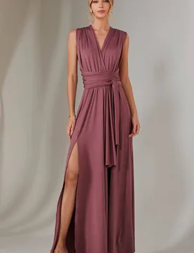 Women's Halter Neck Maxi Bridesmaid Dress in Mauve Size: 12 - Mauve - Size: 12 - Jolie Moi - FashionsVida