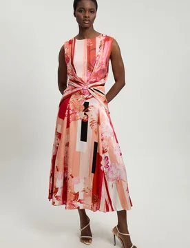 Womens Viscose Georgette Sleeveless Floral Print Woven Midi Dress - Pink - Size 12 Uk - Karen millen - FashionsVida