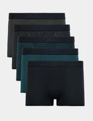 Geometric Cotton Hipster Trunks Five Pack Teal Mix male