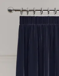 Velvet Pencil Pleat Ultra Thermal Curtains Navy