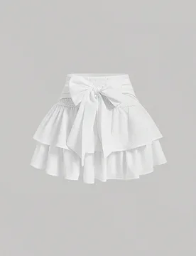 Falda de verano con volantes tipo tarta de capas con mariposas blancas atadas para mujer XXS - Shein - FashionsVida