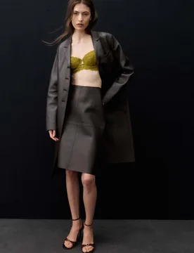 Pure Leather Knee Length Pencil Skirt Chocolate female - Autograph - FashionsVida