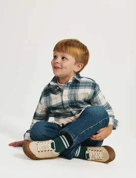 Pure Cotton Checked Shirt (2-8 Yrs) Petrol Mix male - M&S - FashionsVida
