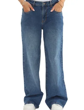 Womens Wide Leg Baggy High Waisted Jeans In Blue Denim - Size 24 Regular (Uk Womens) - MYT - FashionsVida