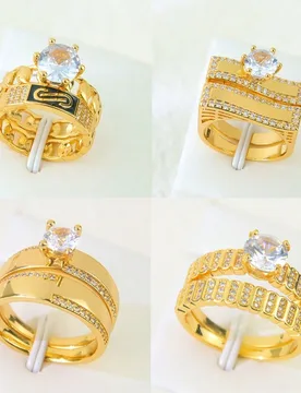 Anillos de pareja apilables de lujo Dubai chapados en oro de 21K, elegante anillo de cóctel italiano, joyería de boda y fiesta para mujeres de Arabi - Shein - FashionsVida