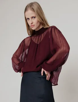 Molly Turtle Neck Blouse In Burgundy - 6 - Lily and Lionel London Limited - FashionsVida
