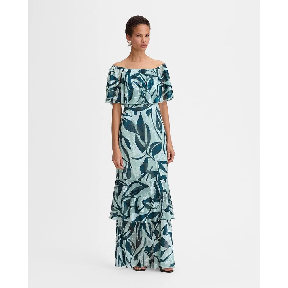 Vestido largo estampado con volantes - Simorra - FashionsVida