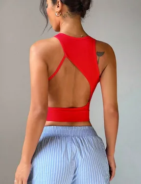 Top deportivo sin espalda de unicolor sin costuras para mujer - Shein - FashionsVida