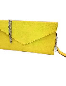 Women's Genuine Italian Suede Envelope Style Cluth Bag Purse Flat Messenger Handbag in Yellow - Yellow - Size: One Size - Kitise - FashionsVida