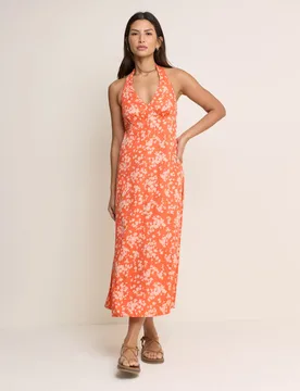 Floral Halter Neck Midi Slip Dress Red Mix female - Nobody's Child - FashionsVida
