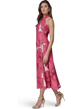 Vestido de cuello halter con estampado floral - Donna Karan New York - FashionsVida