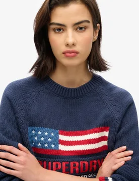 Superdry Damen Americana Strickpullover mit Rundhalsausschnitt Marineblau - Größe: 44 - 79.99 - FashionsVida