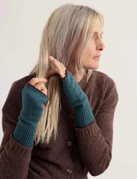 Cotton Blend Fingerless Gloves with Merino Wool Teal Mix female - Seasalt cornwall - FashionsVida