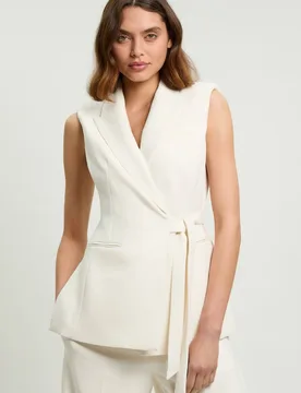 Women's Compact Stretch Tailored Tie Front Waistcoat in Ivory Size: 10 - Ivory - Size: 10 - Karen millen - FashionsVida