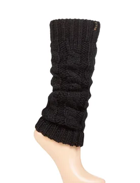 Pair Black 2 Chunky Cable Knit Leg Warmers Ladies One Size - - Black - Size: One Size - ELLE - FashionsVida