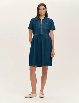 Denim Collared Knee Length Dress Indigo female - Finery London - FashionsVida