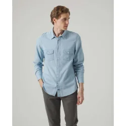 Camisa de algodón de hombre corte regular lisa azul índigo