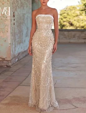 MirrorBloom Graceful Pearls Evening Dress Sequins Strapless Trumpet Lace up Sleeveless Formal Party Gown Robes De Soiree - Aliexpress - FashionsVida