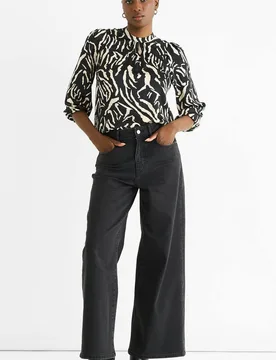 Women's Black Animal High Neck Satin Blouse Size: 8 - Black - Size: 8 - Gini London - FashionsVida