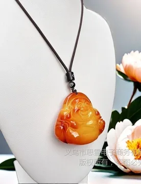 Golden large-bellied Maitreya Buddha pendant necklace, natural stone, chicken oil yellow old amber, unisex style - Aliexpress - FashionsVida
