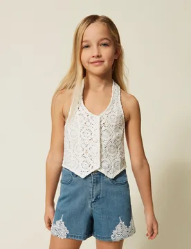 Twinset Short en jean avec dentelle - TWINSET - FashionsVida
