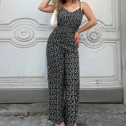 Mono de tirantes con estampado floral diminuto y cintura elástica para damas S