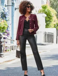 Boucle Textured Collarless Jacket Burgundy female