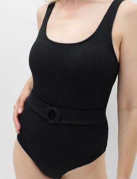 Tummy Control Post Surgery Belted Swimsuit Black female - M&S - FashionsVida