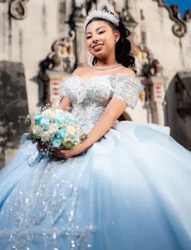 Light Blue Quinceanera Dress off-shoulder Crystal Glitter Decal Lace Long tail vestidos de 15 Quinceanera ﻿Customize - Aliexpress - FashionsVida