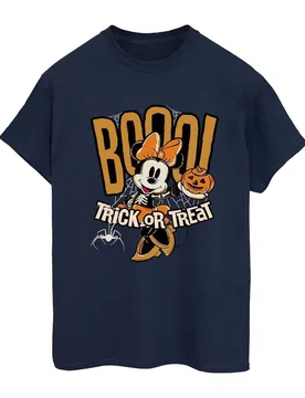 Women's Boo Trick Or Treat Minnie Mouse Cotton Boyfriend T-Shirt in Navy Size: 3XL - Navy - Size: 3XL - Disney - FashionsVida