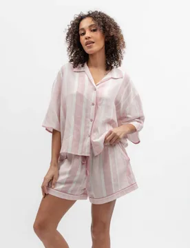 Linen Blend Striped Shortie Set Pink Mix female - Cyberjammies - FashionsVida