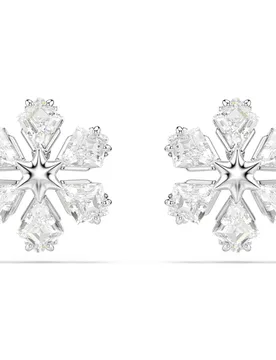 Orecchini a lobo Idyllia, Taglio misto, Fiocco Di Neve, Bianchi, Placcato rodio OS - Swarovski - FashionsVida