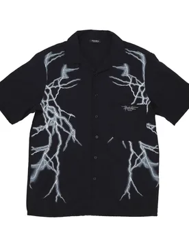 Camicia Manica Corta Uomo Lateral Lightning Shirt Black/white - PHOBIA - FashionsVida
