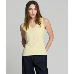 Camiseta básica de mujer cuello pico sin mangas