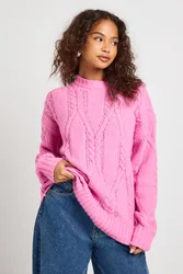 Womens Super Soft Cable Knit Knitted Jumper - Pink - Size Medium