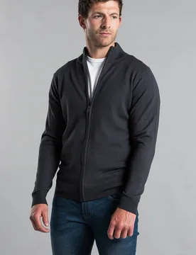 Mens Charcoal Funnel Neck Zip-Through Cardigan - Size Large - Kensington Eastside - FashionsVida