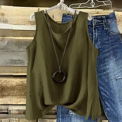 Camiseta de tirantes casual y versátil de unicolor con cuello redondo para mujer de talla grande 3XL