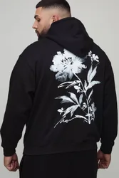 Herren Plus Oversized Hoodie Sweatshirt mit Blumendruck Black Größe 3XL