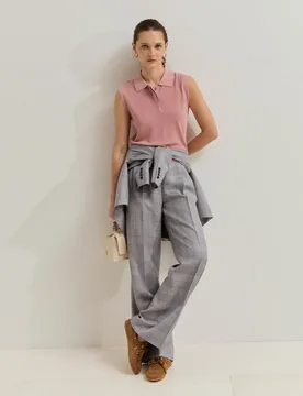 Polo de mujer sin mangas en punto perforado - Lion of Porches - FashionsVida