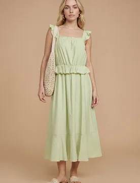 Women's Ruffle Frill Elasticated Waist Midi Dress in Green Size: 10 - Green - Size: 10 - Dorothy perkins - FashionsVida