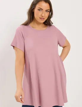 Women's Ribbed Swing T-Shirt in Light Pink Size: 18 - Light Pink - Size: 18 - Yours - FashionsVida