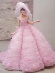 New fashionable pink strapless toasting dress