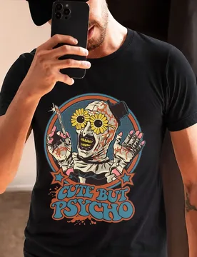 Cute but Psycho Retro Horror Movie Terrifier Art The Clown Killer Scary Halloween Gift T Shirt Short Sleeve Graphic clothes - Aliexpress - FashionsVida