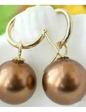 HUGE AAA 16mm natural south sea Chocolate shell pearl earrings 14K Yellow gold - Aliexpress - FashionsVida
