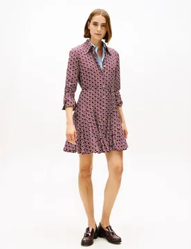 Vestido estilo camisa de mujer con miniprint de banderas - Tommy Hilfiger - FashionsVida