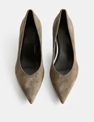 Suede Kitten Heel Pointed Court Shoes Dark Grey female