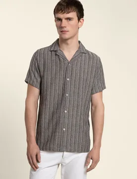 Mens Twill Textured Short Sleeve Shirt - - Size: L - Larsson & Co - FashionsVida