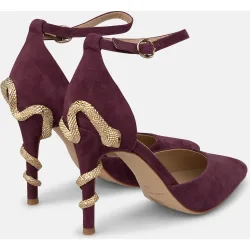 Zapato de salón de mujer en ante con serpiente en el tacón