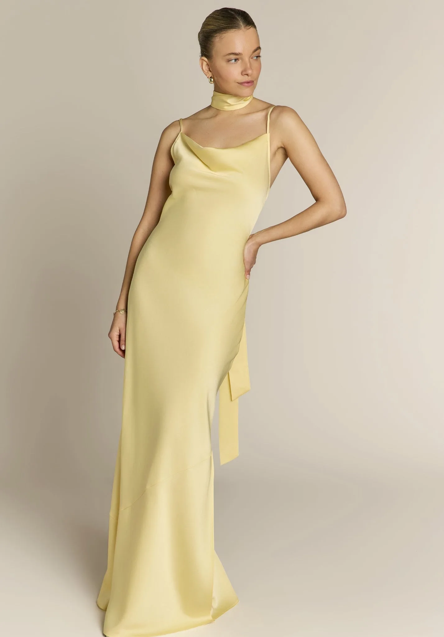 Pollenca cowl neck Dress in Lemonade Yellow - 8 - Rewritten - FashionsVida
